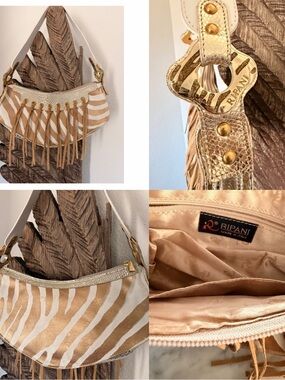 VTG Ripani ITALY Zebra-Print Fringe Shoulder Bag Purse western Y2K